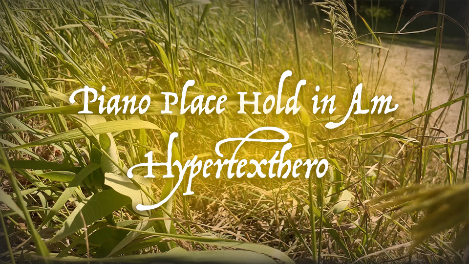 Piano Place Hold in Am, HyperTextHero text set over a photo of grass.