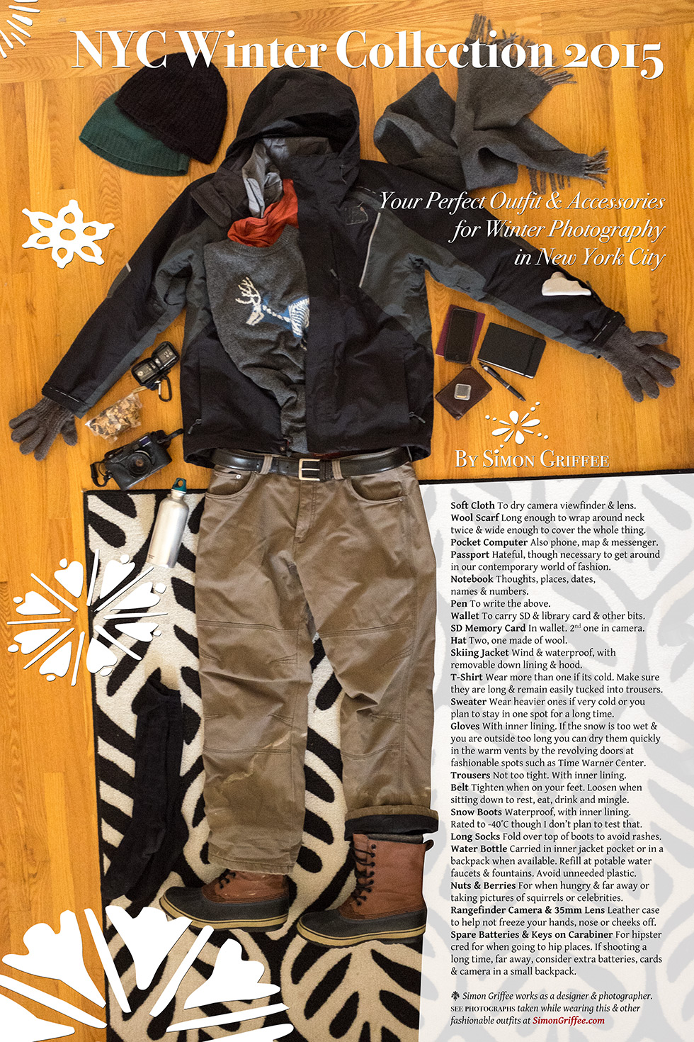 Outfit for photographing in NYC blizzards.