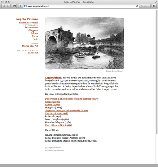 Photographer Angelo Paionni’s old-school website.