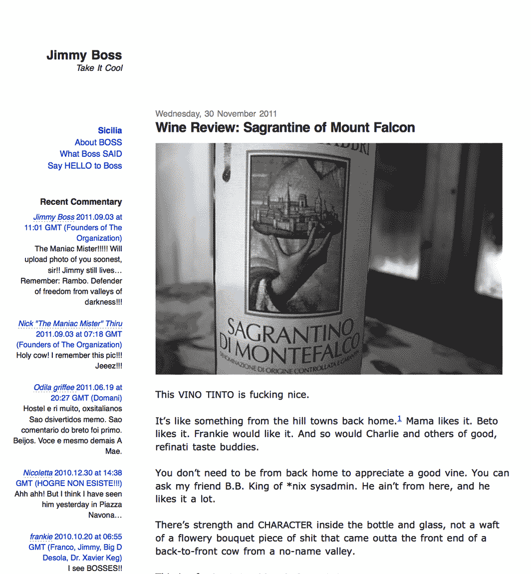 A screenshot of the Jimmy Boss website.