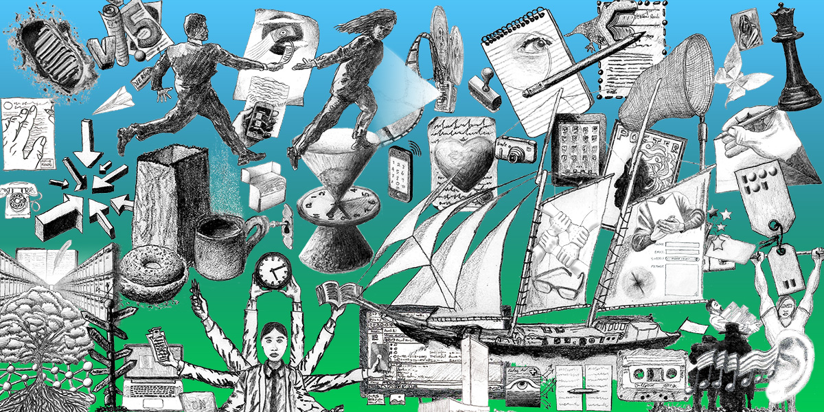 Pencil illustrations made the the UN Archives Section.