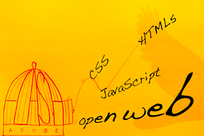 The November 2010 ATPM cover is a drawing of an Adobe Flash cage being opened by CSS, JavaScript and HTML5, releasing the open web.