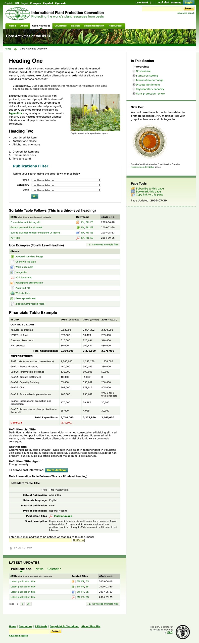 IPPC website page elements template.