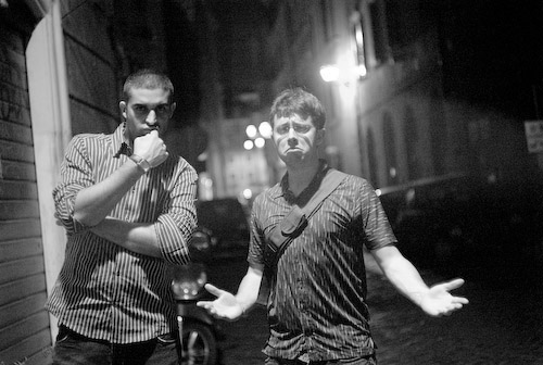 A photograph of Jimmy and BKG in a narrow vicolo of Rome at night. They are Bosses.